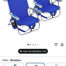 New in box  2 Pack Lightweight Portable Camping Beach Chair for Adults, Outdoor Lay Flat Folding Beach Chairs with 5 Positions, Backpack Beach Chair w