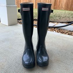 Hunter Rain Boots Original Tall Gray Gloss Ladies 7 EU 38