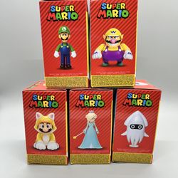 (Lot #1) Super Mario Jakks 5 Collectible Figures 2.5” Rosalina Blooper Wario Luigi Cat Mario