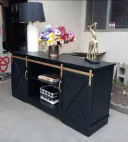 Sideboard/Buffet/Media Console with Sliding Doors- Black with Gold