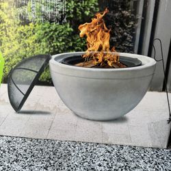 24 Inch Diameter Wood Burning Fire Pit, Concrete Look