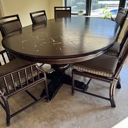 Wood table seven chairs 2 leaves