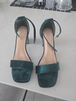 Teal Velvet Block Heel Sandals 9 1/2
