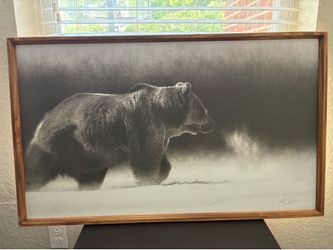 Large Black and White Bear Artwork Framed
