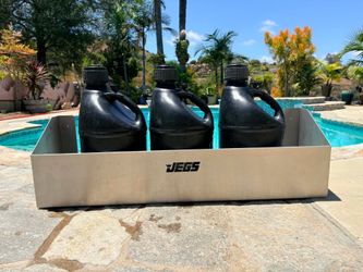 JEGS Aluminum Jug Holder / Tray / Storage + (3) of 5 gallon gas cans