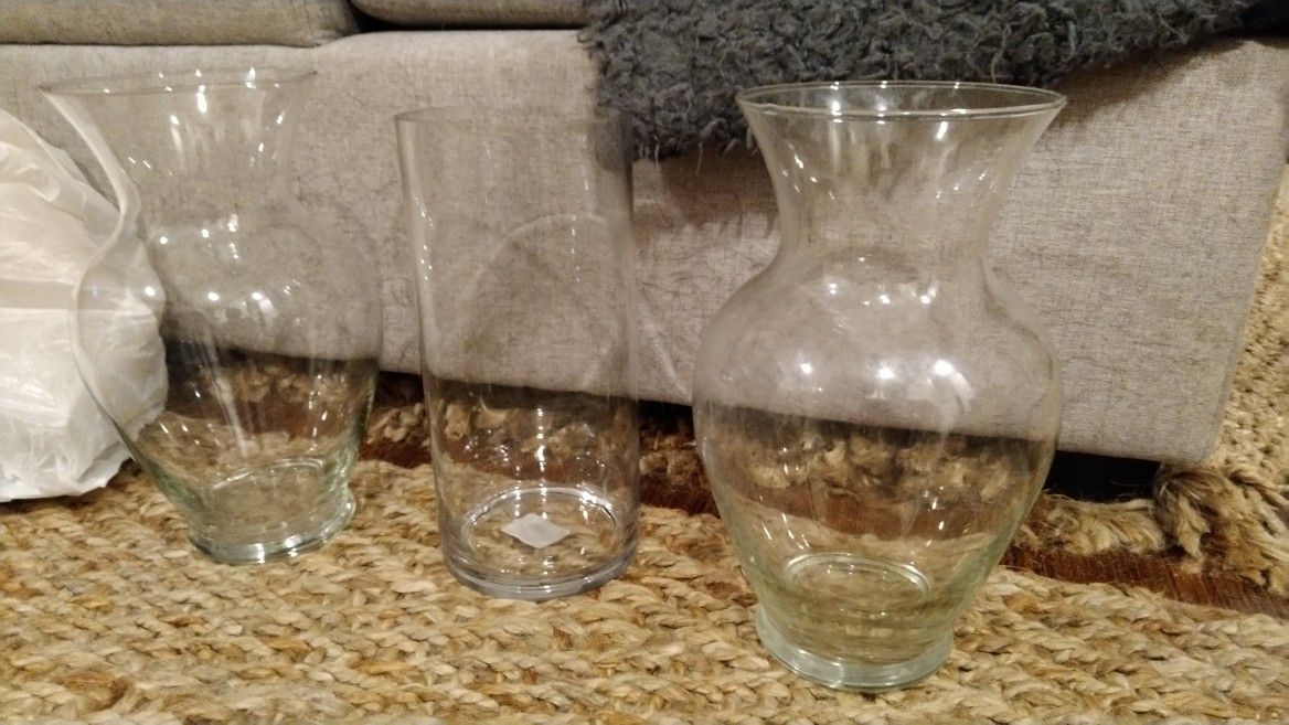 Vase Set of 3 like new clear glass tall big flower vase terrarium pot planter