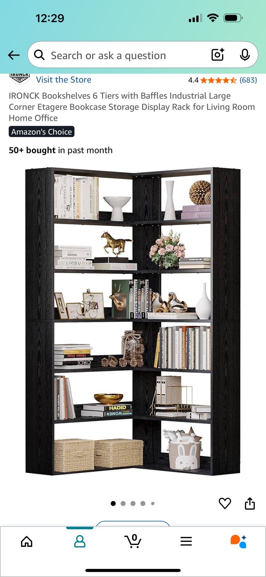 IRONCK Bookshelves 6 Tiers with Baffles Industrial Large Corner Etagere Bookcase Storage Display Rack for Living Room Home Office