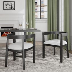 Modern Dining Chairs Set of 2 - Stylish Tub Design, Upholstered, Rubberwood Frame