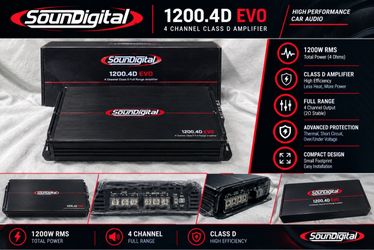 SounDigital 1200.4D EVO 4-Channel Car Amplifier, 1200W RMS (Open Box)