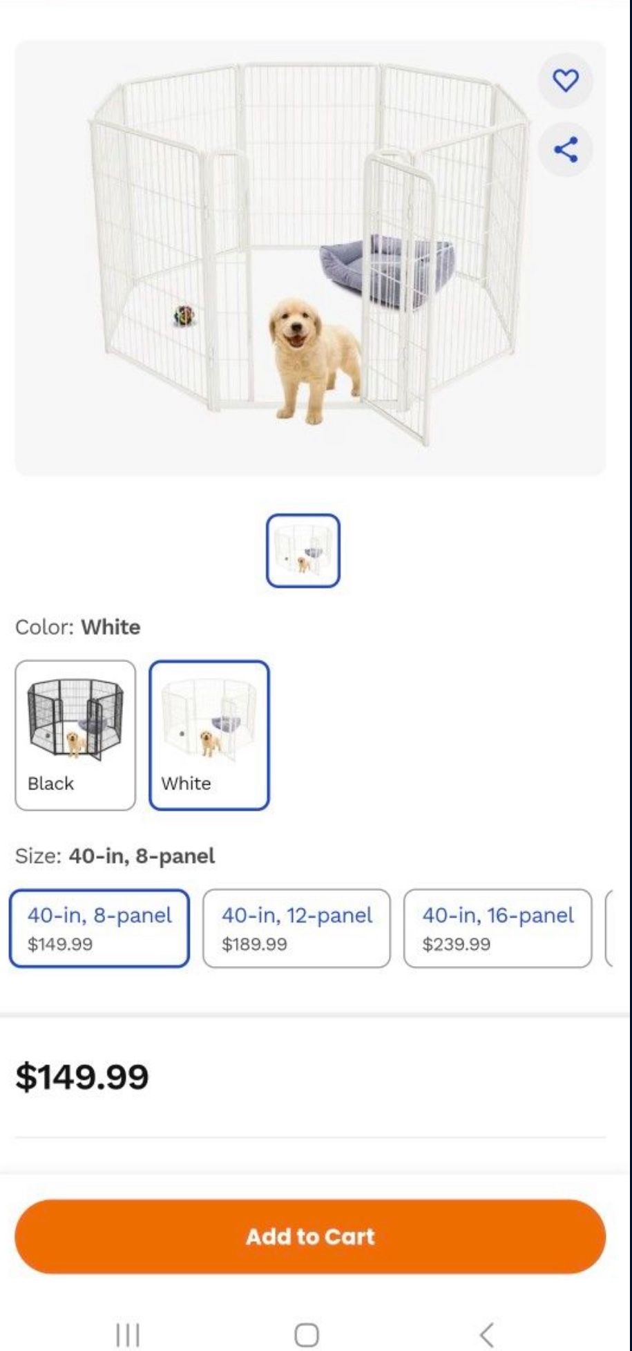 Indoor Dog Playpen, White, 40-in, 8 panel