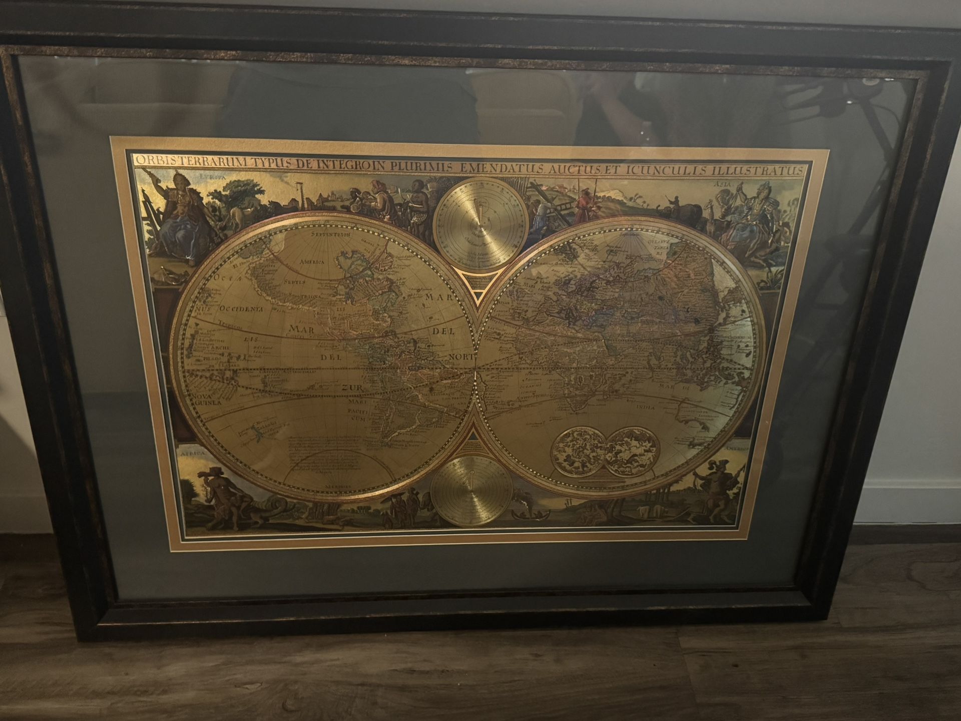 The Bombay Company Double-Hemisphere Gold Foil Old World Map