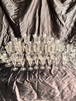 35 pc crystal etched elegant dining glasses