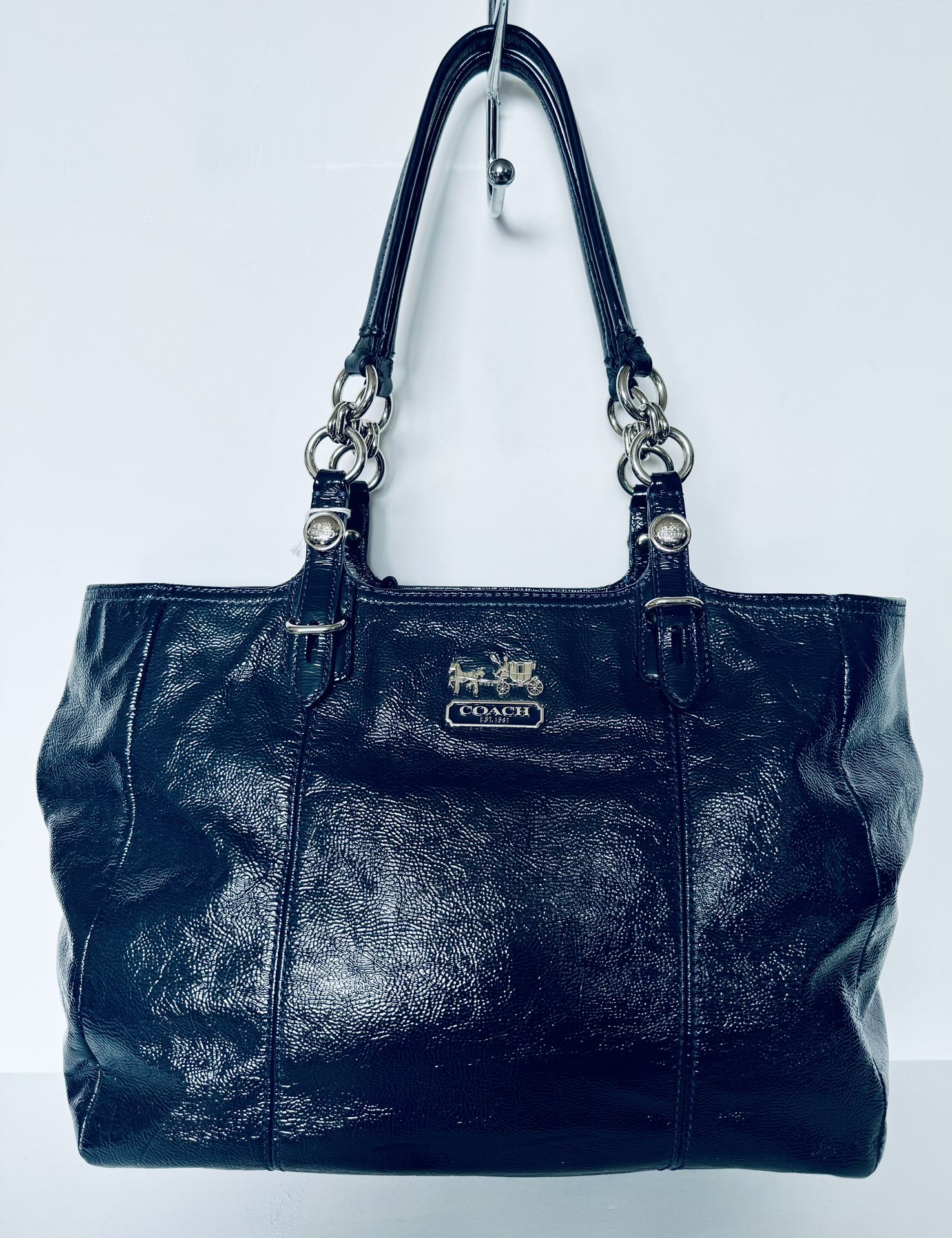 COACH Madison Mia Patent Leather Tote Shoulder Bag Navy Blue NEW $(contact info removed)8 COA