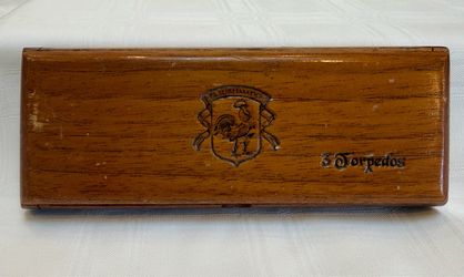 Vintage El Sublimado Solid Wood Cigar Box 3 Torpedos | Rooster Crest Coat of Arms Logo