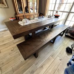 Palazzo Solid Pine Wood Dining Table With 2 Solid Pine Wood Benches $1000