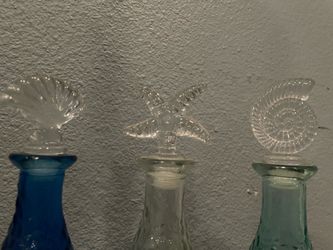 Glass Bottles with Seashell Stoppers Set of 3