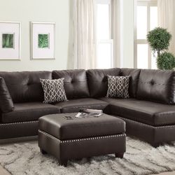 New 3pc Leatherette Sectional With Ottoman 