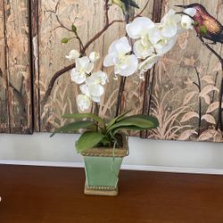 Silk Orchid In Ceramic Pot - Like New  2 Of Them 