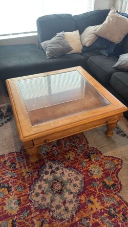 Wooden Coffee Table w/ Glass Top