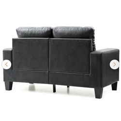 AndMakers Newbury 58 in. W Flared Arm Faux Leather Straight Sofa in Black