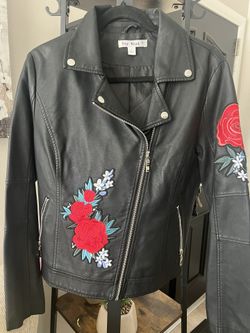 Black Leather Jacket (Embroidered)