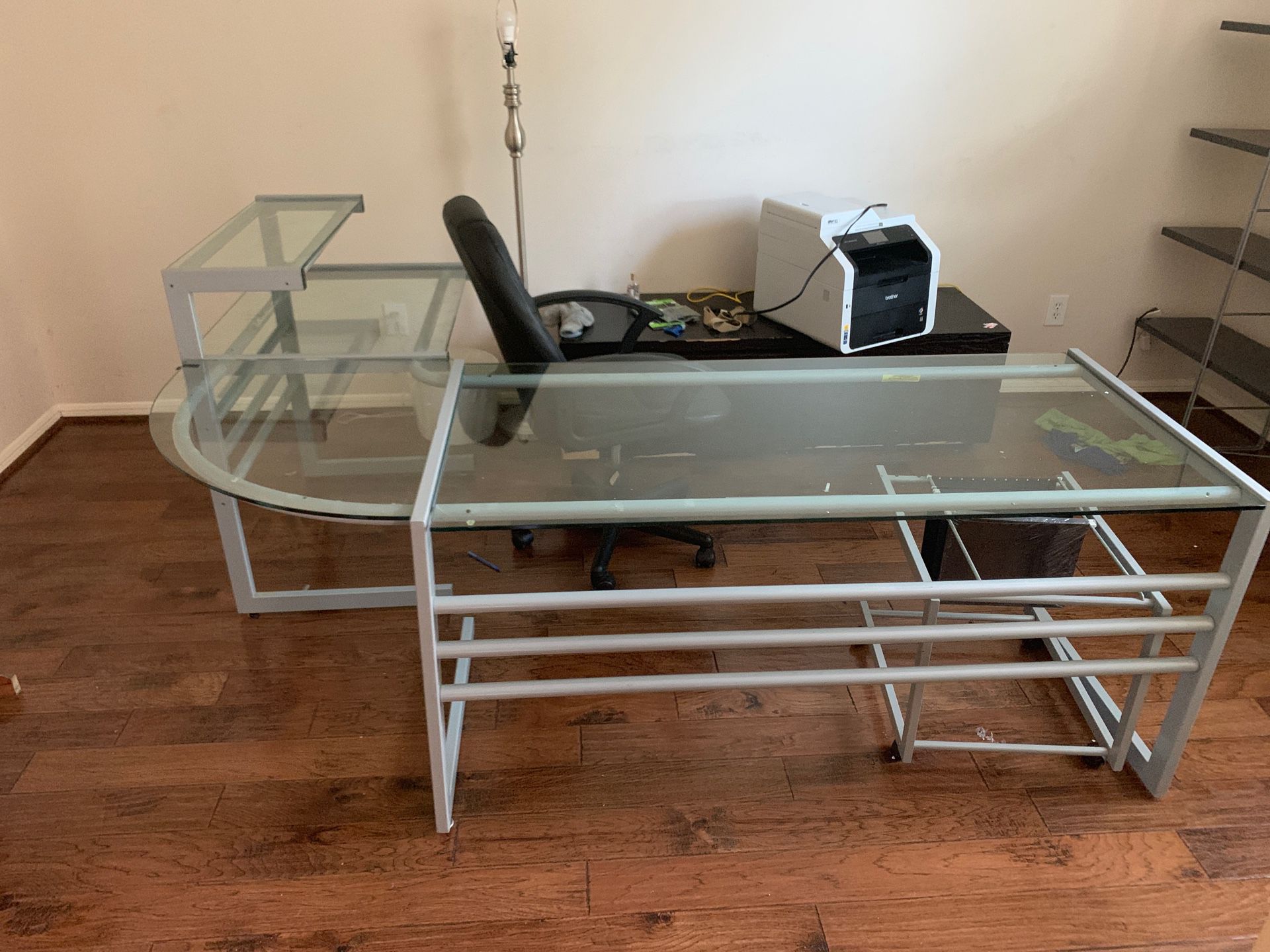 Metal and Glass L-Shape Desk