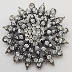 Vintage Rhinestone Cluster Brooch Womens Clear Silver Tone Formal Pin Statement 