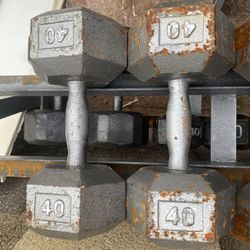 40lb Hex Iron Dumbbell Set Weights 