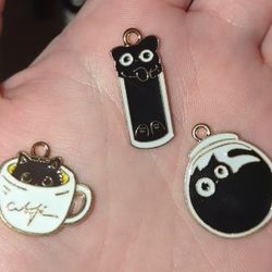 15 Pieces Of Jewelry Making Charms Black Cat Jar Coffee Cute