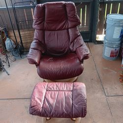 Burgundy Lounging Chair With Ottoman