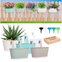 5-Pack Galvanized Iron Planters for Fence in Trendy Colors for Indoor & Outdoor Use, Perfect for Natural & Artificial Plants, Includes Hooks & Plant L