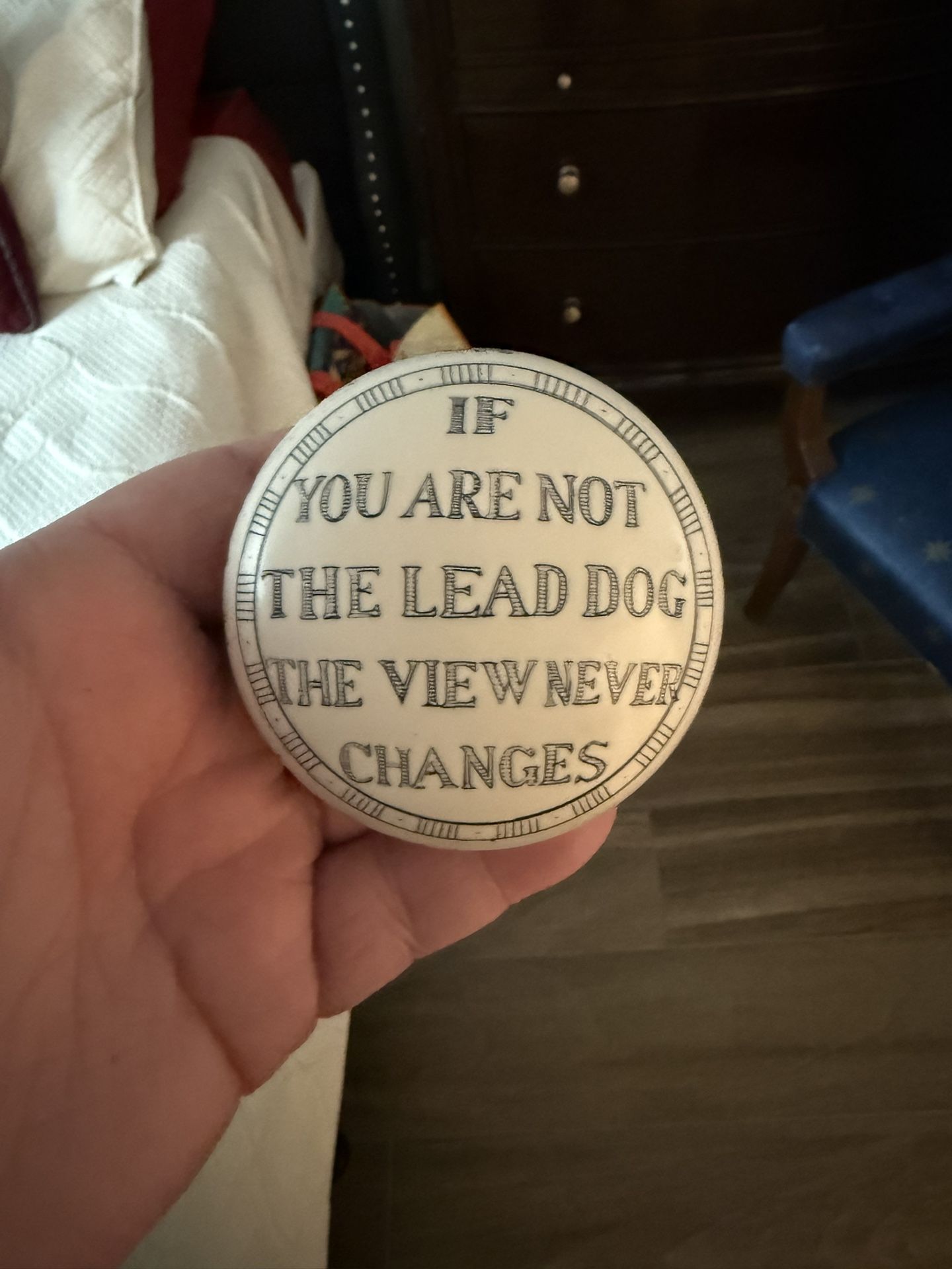 Scrimshaw Style “Lead Dog” Paperweight