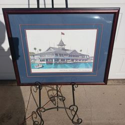 Vintage framed Balboa Pavillion Newport Beach CA limited edition lithograph signed Ted Crane