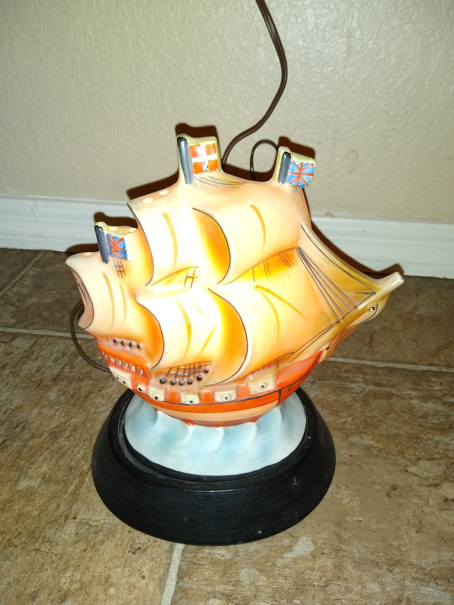 Vintage porcelain ship lamp