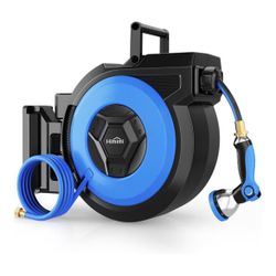 Retractable Garden Hose Reel, 1/2" x 131FT Heavy Duty Automatic Retractable Hose Reel Wall Mount, with 10- Function Sprayer Nozzle, Any Length Lock/Au