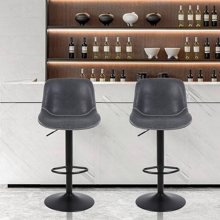 Bar Stools, Swivel Counter Height Barstools with Back, Adjustable Modern Bar Chairs, Tall Armless PU Leather Kitchen Island Stool (Black 02, Set of 1)