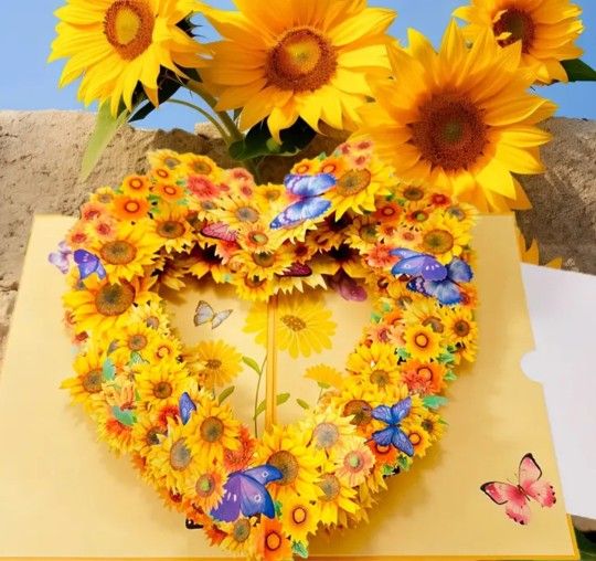 3D Daisy stereoscopic pop-up flower Heart wreath Greeting card - perfect for birthdays, Mother's Day, weddings, anniversaries, etc. - Ideal gift for h