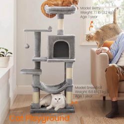 Cat Tree, 44.1-Inch Cat Tower for Indoor Cats, Multi-Level Cat Condo with Scratching Posts, Perches, Hammock and Cave, Light Gray UPCT261W