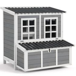 NEW in Box Wooden Chicken Coop with 3 Nesting Boxes – Gray/White