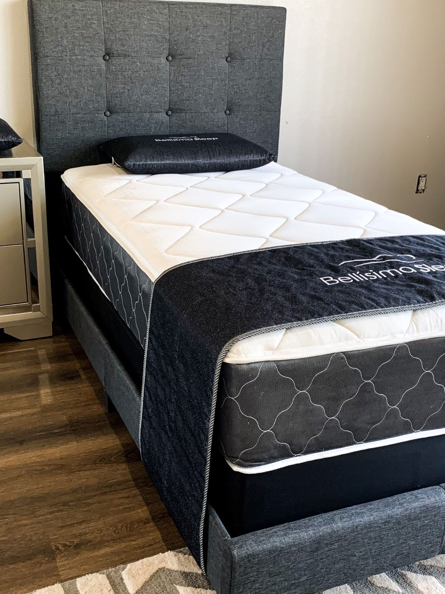 Twin Linen Bed Plus Twin Plush Mattress (Free Delivery ) Furniture