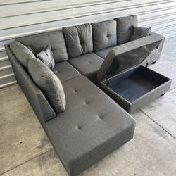 Free Delivery! Grey Sectional Couch with Ottoman Storage