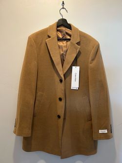 NEW CALVIN KLEIN Men’s 40R Camel Brown Soft Slim 37" Long OverCoat Jacket