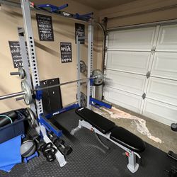 Squat Rack Adjustable Bench Olympic Weights And Bar Included 