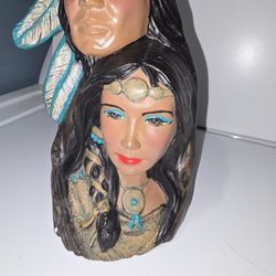 Glass Native American Couple Bust 