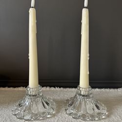 Vintage Anchor Hocking Berwick Boopie Clear Glass Candlesticks Set of 2
