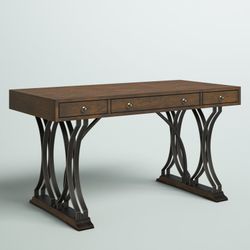 New Writing Desk - Acacia Wood And Brass