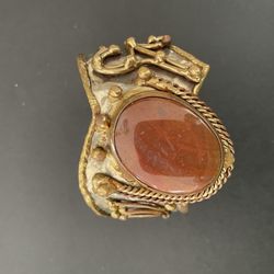 Vintage Agate Silver and Gold Colored Chunky Bracelet