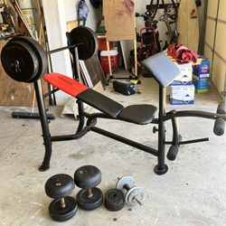 Gym Bench, Barbell And Dumbbells