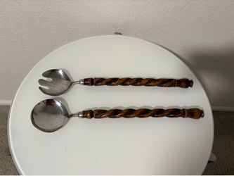 Serving Utensils Twisted Wood Handle and Stainless Steel