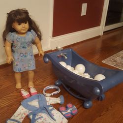 American Girl Doll w Complete Bathtime Set; Dress & Shoes